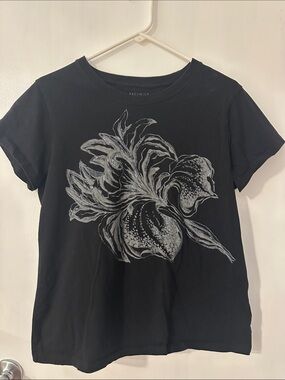 Preswick & Moore Black Tee with Silver Floral Print